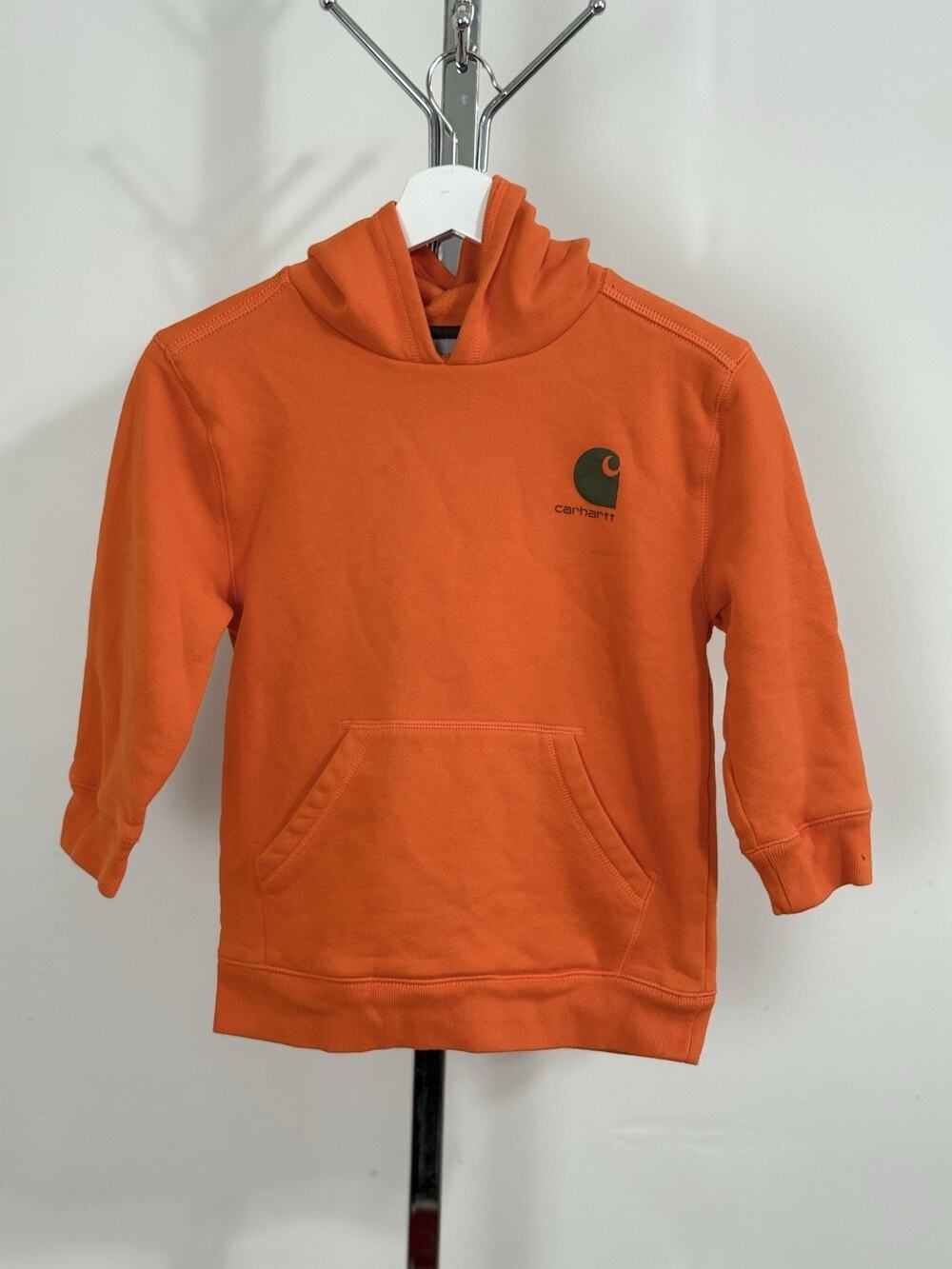 Carhartt Unisex Kids Orange Hoodie Sweatshirt Carhartt Sleeve Logo Size S 8/10